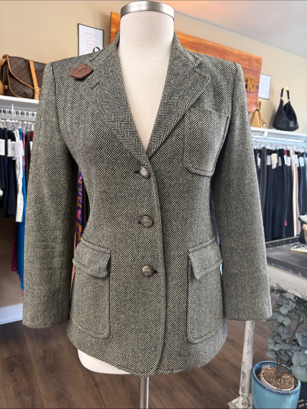 Vintage Lauren Ralph Lauren Herringbone Wool Blazer Size 4P